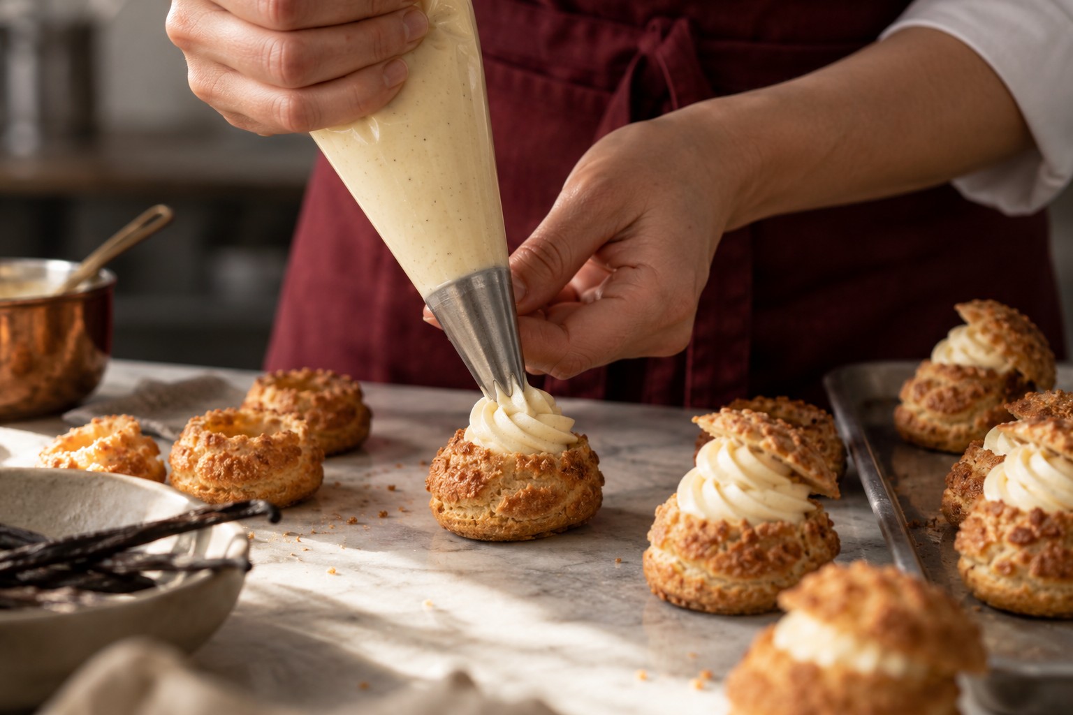 Un geste de pochage en pâtisserie